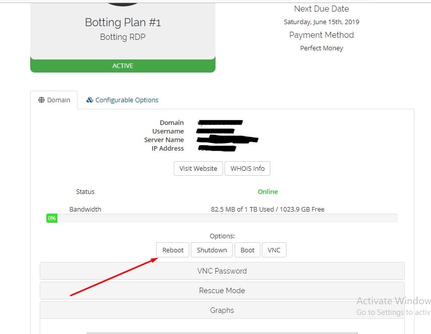 how to reboot rdp in the client area