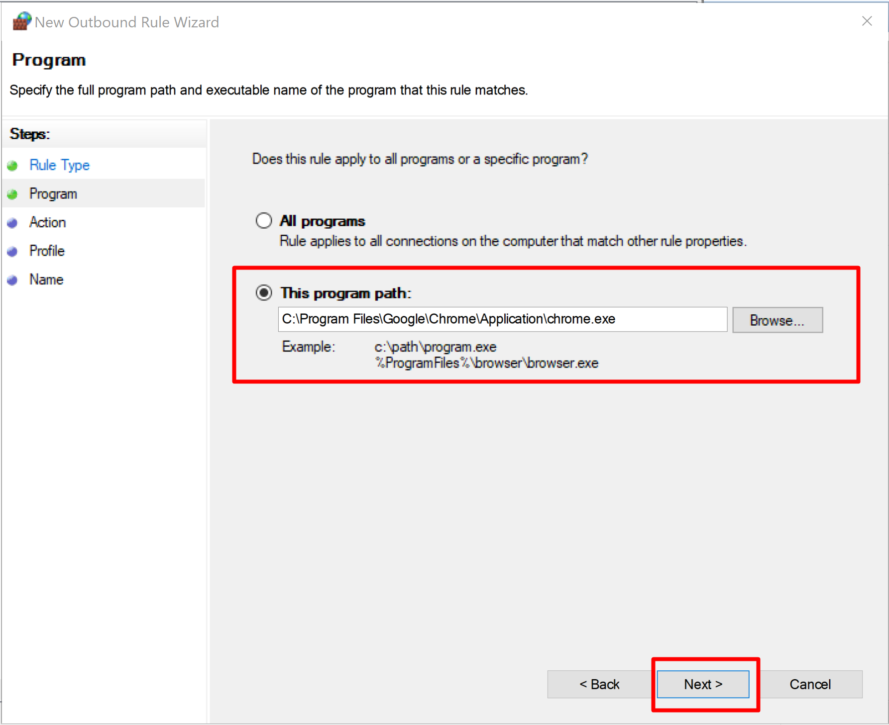 Block a Program using firewall