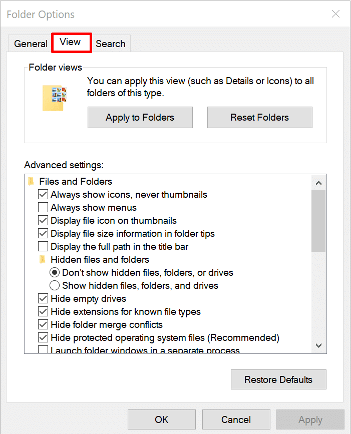 go to the view options