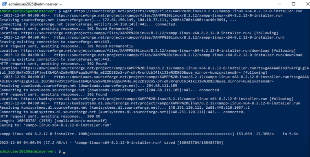 wget command to download xampp