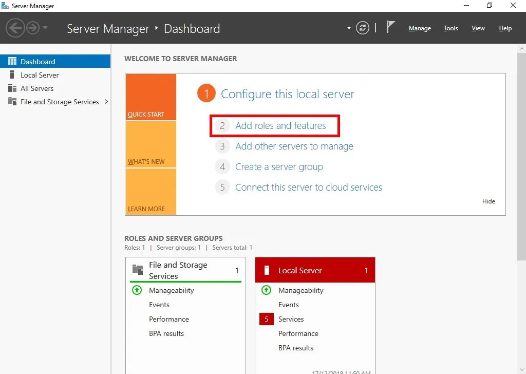 Server Manager Windows Server 2019